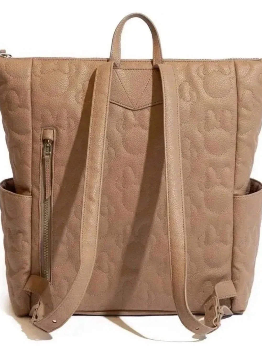 New Fresh Picked Large Tan Minimal Disney Baby Quilted embroidered Diaper bag.